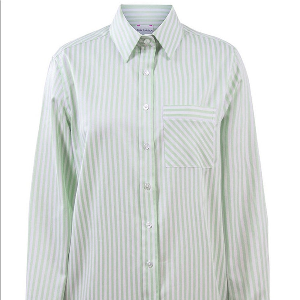 PINK TARTAN Herringbone Stripe Shirt (in Green/White- Size 4)